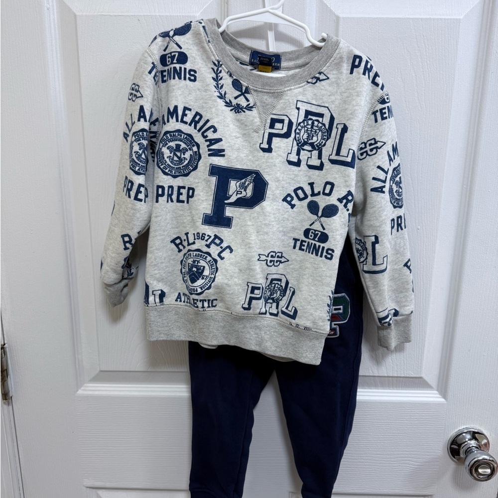 Polo Ralph Lauren Gray and Navy Sweatshirt and Pants Set, Size 4